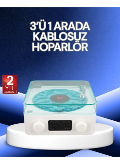 3-1 Kablosuz Bluetooth Hoparlör – Gece Lambalı, Saatli, Retro Tasarım