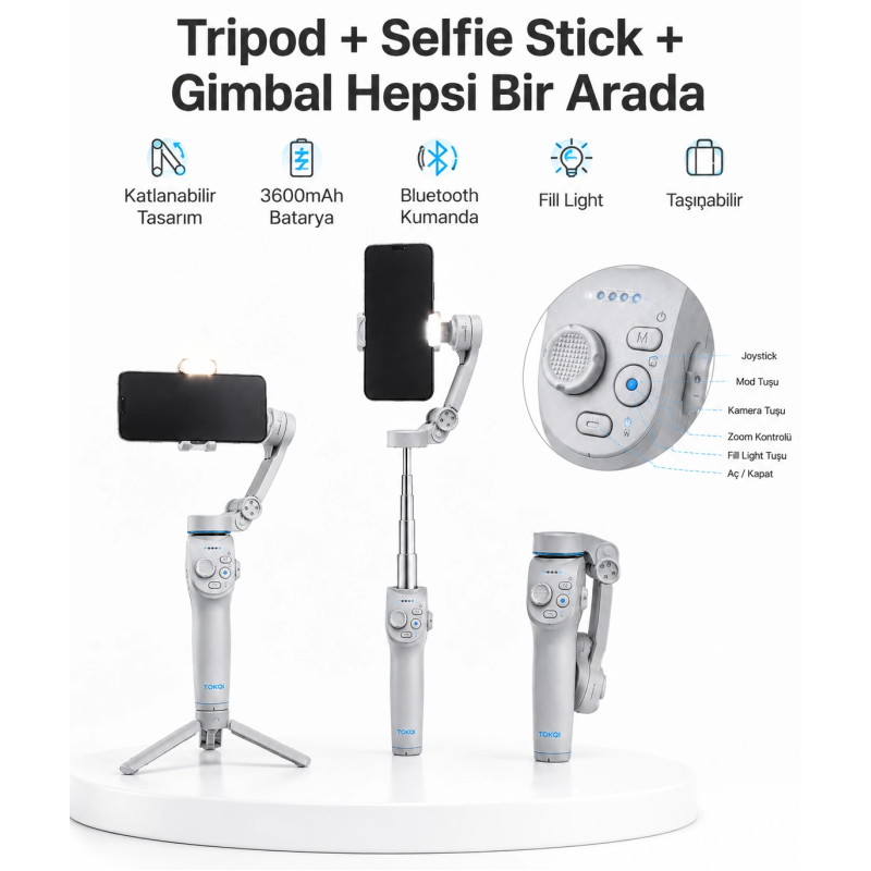 3 Eksen Telefon Gimbal Stabilizer Yapay Zeka Takipli Katlanabilir Dahili Dolgu Işıklı Video Sabitleyici 3 Eksen Telefon Gimbal Stabilizer Yapay Zeka Takipli Katlanabilir Dahili Dolgu Işıklı Video Sabitleyici
