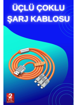 3 İn 1 Süper Hızlı Şarj Kablosu Android Ve İos Uyumlu Silikon Şarj Kablosu