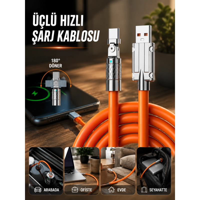 3 İn 1 Süper Hızlı Şarj Kablosu Android Ve İos Uyumlu Silikon Şarj Kablosu 3 İn 1 Süper Hızlı Şarj Kablosu Android Ve İos Uyumlu Silikon Şarj Kablosu
