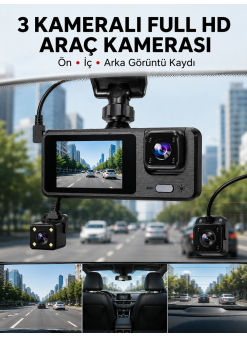 3 Kanallı Araç Dvr – Ön + İç + Arka Kamera İle Tam Kapsama, Yüksek Güvenlik Yeni Nesil