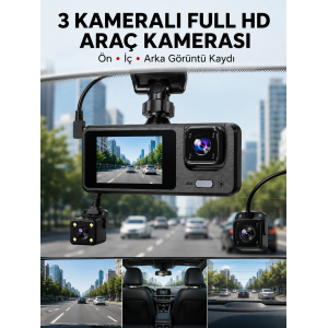 3 Kanallı Araç Dvr – Ön + İç + Arka Kamera İle Tam Kapsama, Yüksek Güvenlik Yeni Nesil