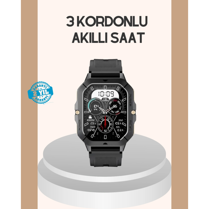 3 Kordonlu Akıllı Saat Uzun Pil Süreli 3 Kordonlu Akıllı Saat Uzun Pil Süreli