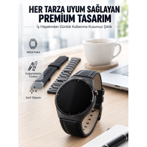 3 Kordonlu Amoled Ekran Bluetooth Aramalı Akıllı Saat Metal, Deri Ve Silikon Kordon Seti