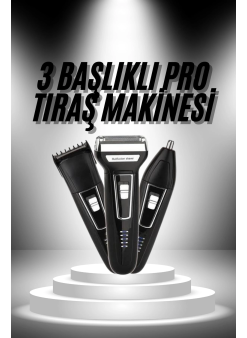 3'lü Set Saç Sakal Kesme Traş Makinesi Burun Kılı Alma Tıraş Makinesi