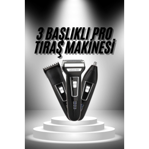 3'lü Set Saç Sakal Kesme Traş Makinesi Burun Kılı Alma Tıraş Makinesi