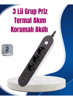3 Usb Çıkışlı Hızlı Şarjlı Anahtarlı Üçlü Priz