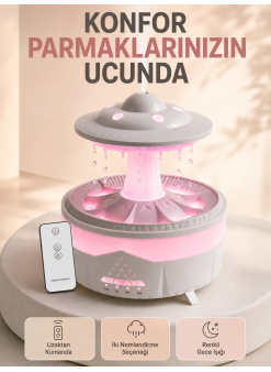 350 Ml Ufo Tasarımlı Ultrasonik Hava Nemlendirici Yağmur Efektli Gece Lambası