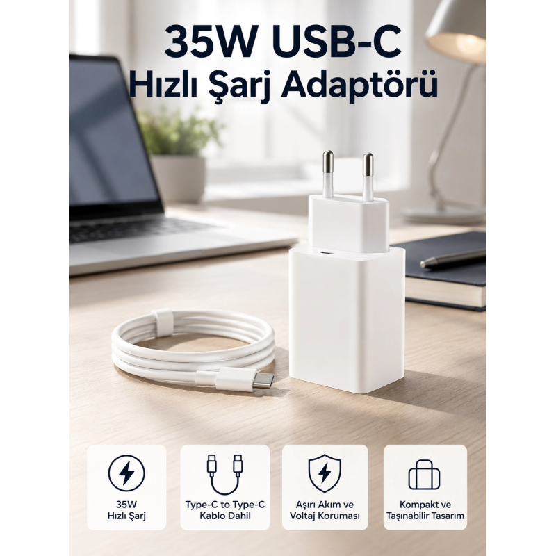 35w Usb-c Hızlı Şarj Adaptörü Type-c To C Kablo Seti 35w Usb-c Hızlı Şarj Adaptörü Type-c To C Kablo Seti