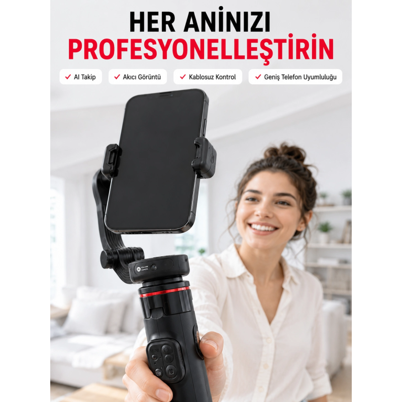 360° Aı Akıllı Takipli Selfie Stick Gimbal Stabilizatör Bluetooth Kumandalı Uzayabilir Telefon Tripodu 360° Aı Akıllı Takipli Selfie Stick Gimbal Stabilizatör Bluetooth Kumandalı Uzayabilir Telefon Tripodu