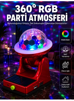 360° Rgb Led Disco Işığı Ayarlanabilir Başlıklı Güneş Enerjili Projektör Lamba