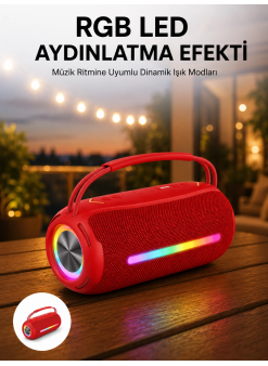 360 Rgb Led'li Taşınabilir Bluetooth Hoparlör – Kırmızı, Usb/tf Destekli