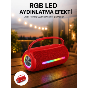 360 Rgb Led'li Taşınabilir Bluetooth Hoparlör – Kırmızı, Usb/tf Destekli