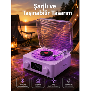 360° Sesli Kablosuz Hoparlör – Retro Tasarım Ve Projektör Işığı