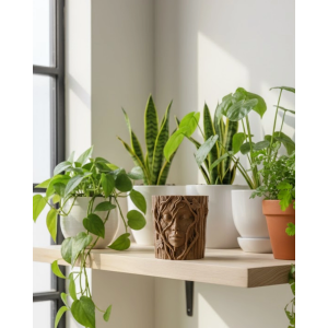 3d Ağaç Gövdesi Formlu Yüz Figürlü Dekoratif Saksı Sanatsal Tasarım Vazo