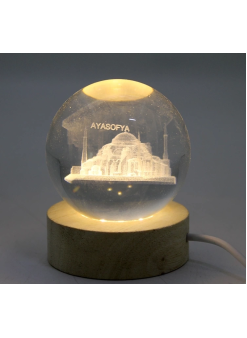 3d Kristal Cam Küre Ahşap Soketli İstanbul Temalı Led Lamba Alk2573