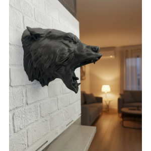 3d Siyah Ayı Başı Duvar Süsü Özel Tasarım Dekoratif Heykel 25x19 Cm