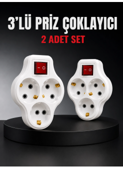 3’lü Priz Çoklayıcı 2 Adet Set Anahtarlı Kablosuz Duvar Tipi Priz Çoğaltıcı