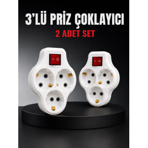 3’lü Priz Çoklayıcı 2 Adet Set Anahtarlı Kablosuz Duvar Tipi Priz Çoğaltıcı