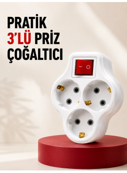 3’lü Topraklı Priz Çoklayıcı Açma Kapama Anahtarlı Direkt Prize Takılan Adaptör