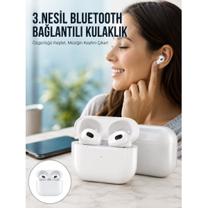 3.nesil İos Android Uyumlu Bluetooth 5.0 Beyaz Çağrı Cevaplama Yeni Nesil