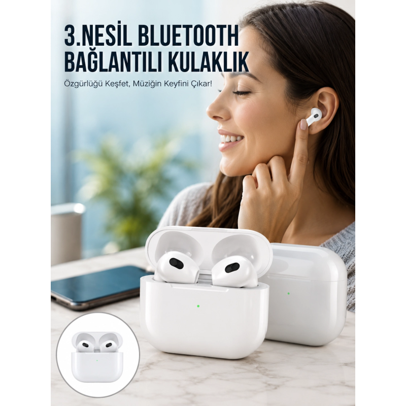 3.nesil İos Android Uyumlu Bluetooth 5.0 Beyaz Çağrı Cevaplama Yeni Nesil 3.nesil İos Android Uyumlu Bluetooth 5.0 Beyaz Çağrı Cevaplama Yeni Nesil