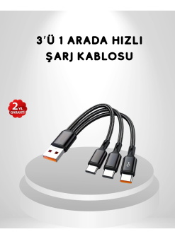 3’ü 1 Arada Hızlı Şarj Kablosu İos Android Type-c Uyumlu Ve Dayanıklı