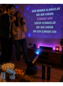 3ü 1 Arada Karaoke Ve Projeksiyon Sistemi Çift Mikrofon Destekli