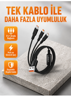 3’ü 1 Arada Şarj Kablosu Type-c İos Android Uyumlu Hızlı Ve Güvenli Şarj