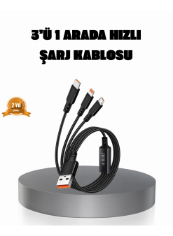 3’ü 1 Arada Şarj Kablosu Type-c İos Android Uyumlu Hızlı Ve Güvenli Şarj