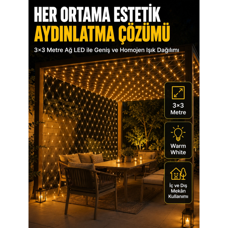 3x3 Metre Ağ Led İle Bahçenize Sıcak Ve Şık Aydınlatma 3x3 Metre Ağ Led İle Bahçenize Sıcak Ve Şık Aydınlatma