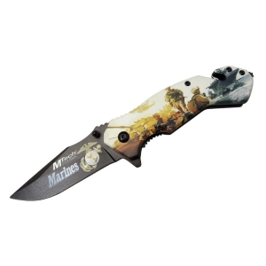 4 23 2 Marines Kurtarma / Kamp Çakı 20cm - Yarı Otomatik, Kemerlikli, Cam Kırma Ve İp Kesme Atlı