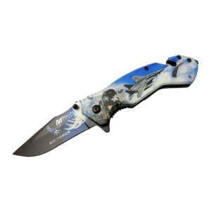 4 23 4 Air Force Kurtarma / Kamp Çakı 20cm - Yarı Otomatik, Kemerlikli, Cam Kırma Ve İp Kesme Atlı