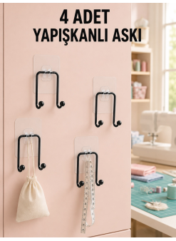 4 Adet Çok Amaçlı Yapışkanlı Askılık Ev Düzenleyici Duvar Askı Seti