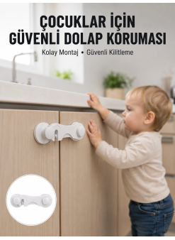 4 Adet Dolap Ve Çekmece Emniyet Kilidi Çift Taraflı Bantlı Güvenli Tasarım Yeni Nesil