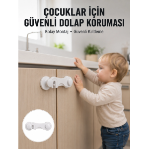 4 Adet Dolap Ve Çekmece Emniyet Kilidi Çift Taraflı Bantlı Güvenli Tasarım Yeni Nesil