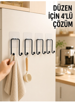 4 Adet Yapışkanlı Askı Çok Amaçlı Mutfak Banyo Düzenleyici Askılık
