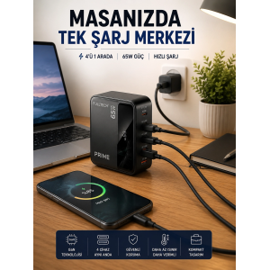 4 Cihazı Aynı Anda Destekleyen Şarj İstasyonu