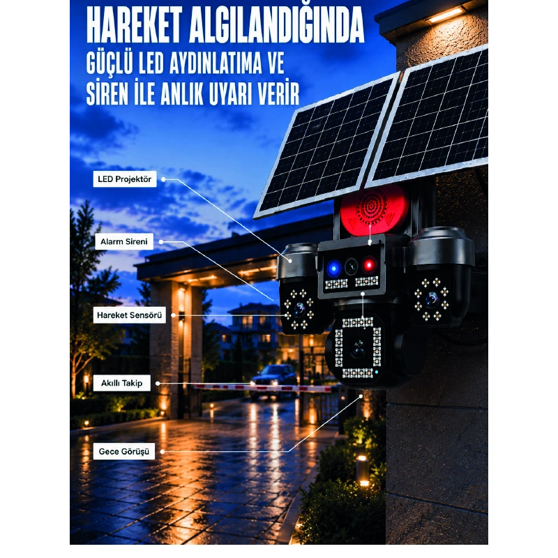 4 Kameralı 4g Sım Kart Destekli Güneş Enerjili Akıllı Güvenlik Kamerası 4 Kameralı 4g Sım Kart Destekli Güneş Enerjili Akıllı Güvenlik Kamerası