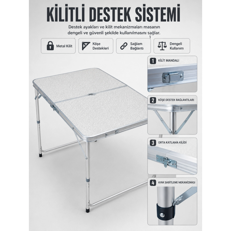 4 Kişilik Katlanabilir Kamp Masası Seti 4 Tabureli 50-65 Cm Ayarlanabilir Yükseklik 4 Kişilik Katlanabilir Kamp Masası Seti 4 Tabureli 50-65 Cm Ayarlanabilir Yükseklik