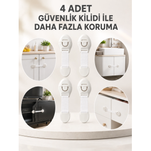 4'lü Esnek Kayışlı Çocuk Güvenlik Kilidi Pratik Ve Güvenli Kullanım