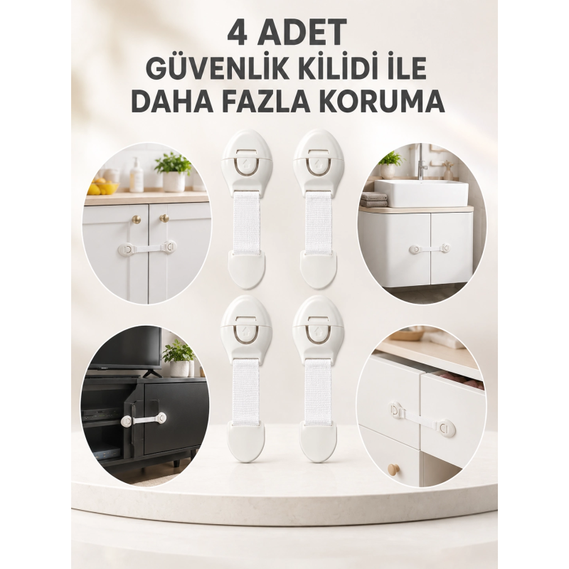 4'lü Esnek Kayışlı Çocuk Güvenlik Kilidi Pratik Ve Güvenli Kullanım 4'lü Esnek Kayışlı Çocuk Güvenlik Kilidi Pratik Ve Güvenli Kullanım