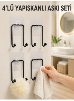 4lü Yapışkanlı Askı Seti Mutfak Banyo Ve Ev İçin Duvar Askısı