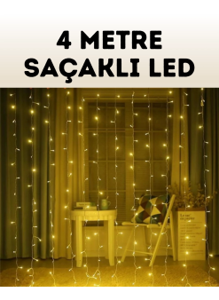 4 Metre Şelale Perde Led Işık Dış Mekan İç Mekan Uyumlu