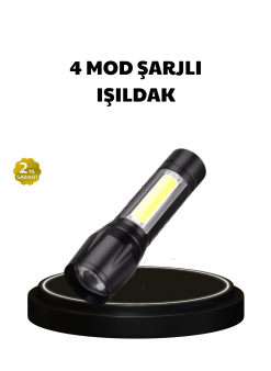 4 Mod Şarjlı Işıldak | Ultra Güçlü Cree Led | Su Geçirmez Alüminyum Gövde