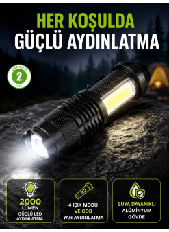 4 Modlu Usb Şarjlı Led El Feneri Kamp Ve Outdoor