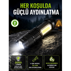 4 Modlu Usb Şarjlı Led El Feneri Kamp Ve Outdoor