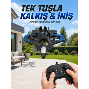 4 Pervaneli Jet Uçak Drone Uzaktan Kumandalı 360° Takla Renkli Işıklı Dengeli Uçuş