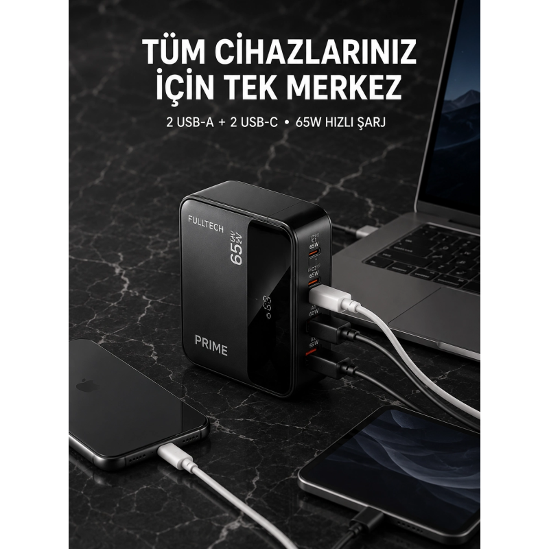 4 Portlu Gan Masaüstü Hızlı Şarj İstasyonu 4 Portlu Gan Masaüstü Hızlı Şarj İstasyonu
