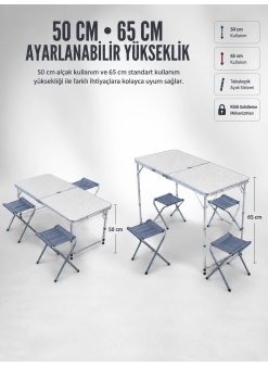 4 Sandalyeli Katlanabilir Kamp Masası Portatif Bahçe Kamp Ve Piknik Masa Seti